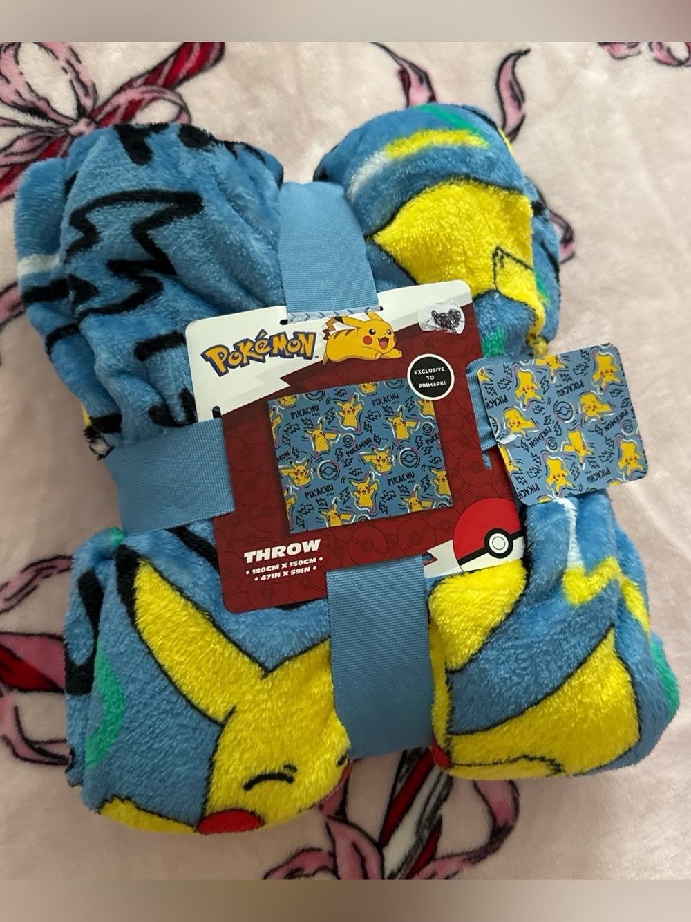 NWT primark blue and yellow pokemon Pikachu fleece throw blanket
